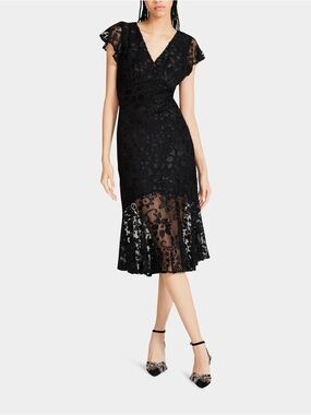 Betsey Johnson Black Floral Lace Midi Dress